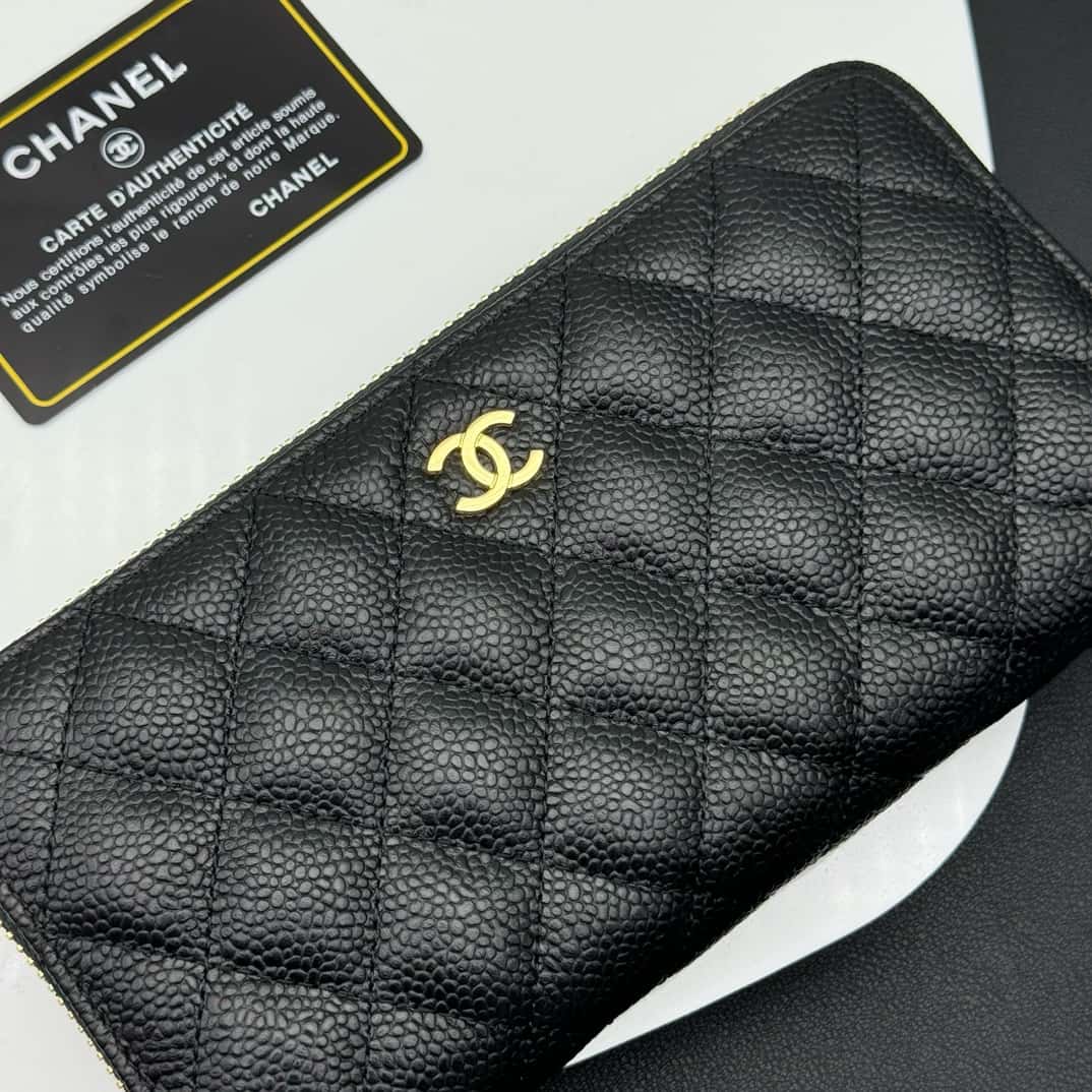 【シャネル】クラシックロングジップウォレット★キャビアXゴールド金具