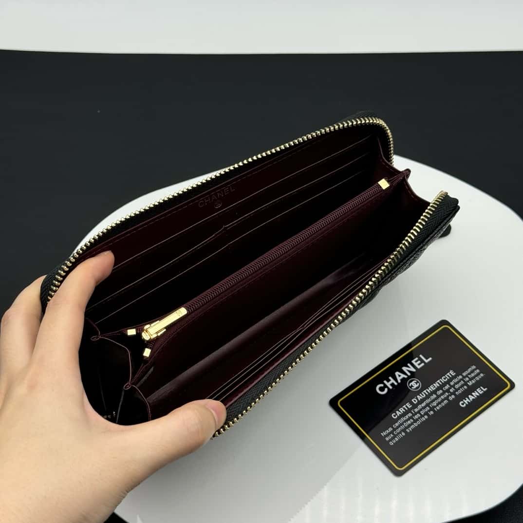 【シャネル】クラシックロングジップウォレット★キャビアXゴールド金具