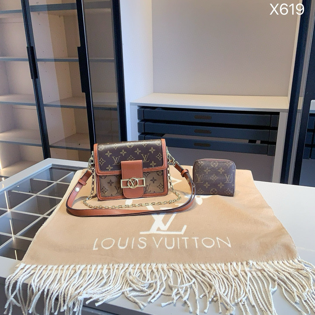 【ルイヴィトン】3点セット☆Dauphine 中号バッグ＆スカーフ｜青春感たっぷり、スタイリッシュなコーディネート♪今すぐチェック！